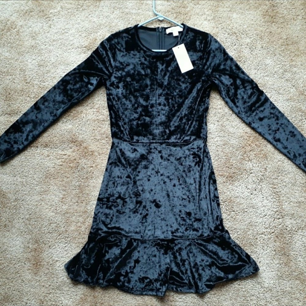 Michael Kors Women's Crushed Velvet Skater Black Dress, Size XS